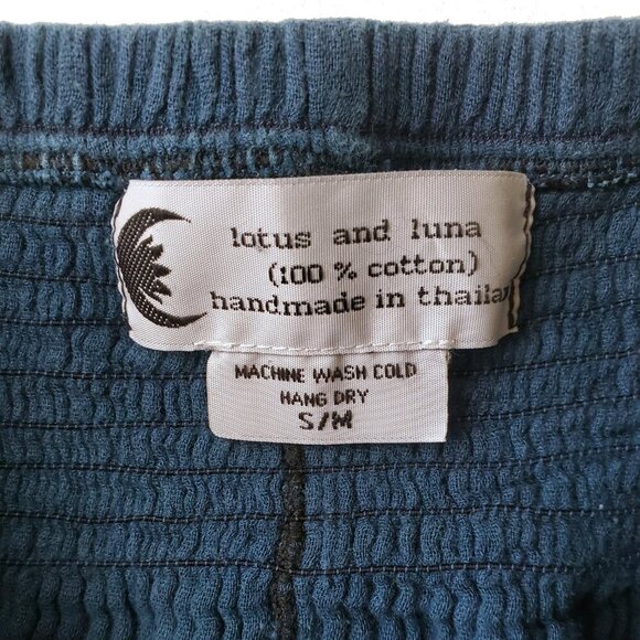 Lotus & Luna Wide Leg Cotton Pants in Color: Pacific Dark Teal Blue S - Picture 11 of 16